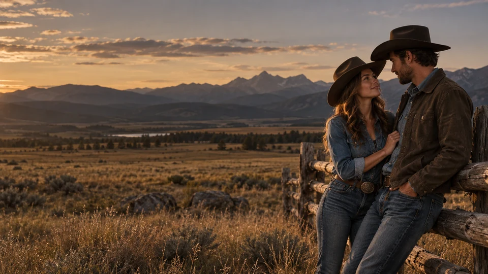 A couple together in the Western countryside